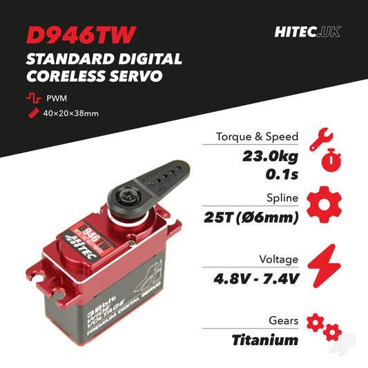 Hitec - D946TW Standard Digital Coreless Servo 68g 23kg/0.1s 4.8V - 7.4V